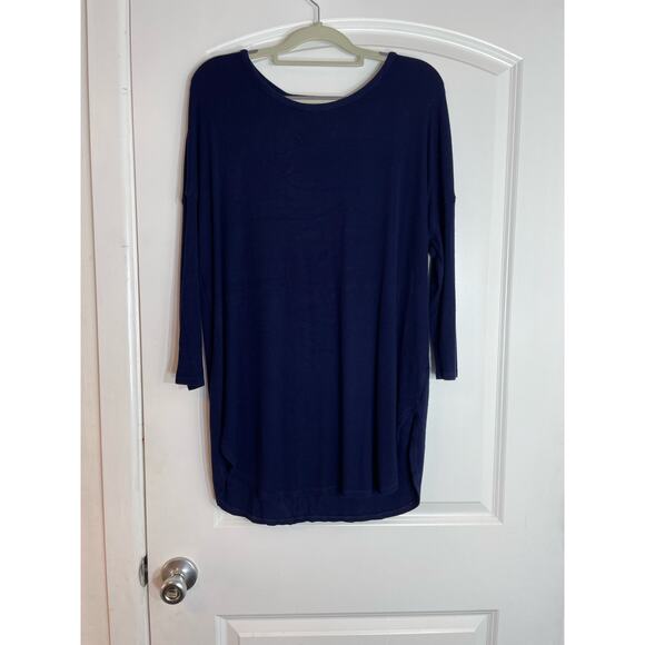 Michael Stars Blouse One Size Navy Blue 3/4 Sleeve Key Hole Neck Lagenlook Boho - Picture 1 of 6